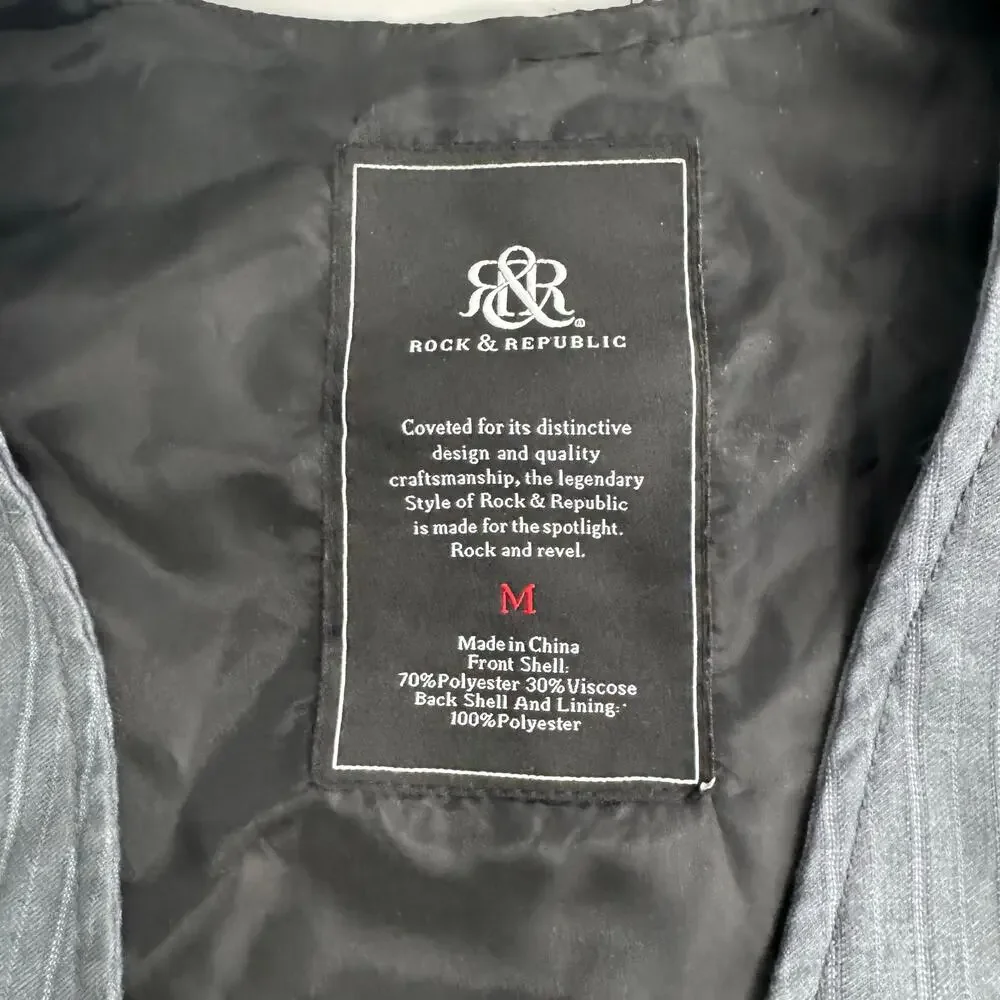 Rock & Republic Gray Zip Pockets Accent Men’s Vest Size M